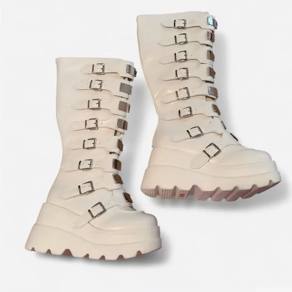 New Chunky white goth boots